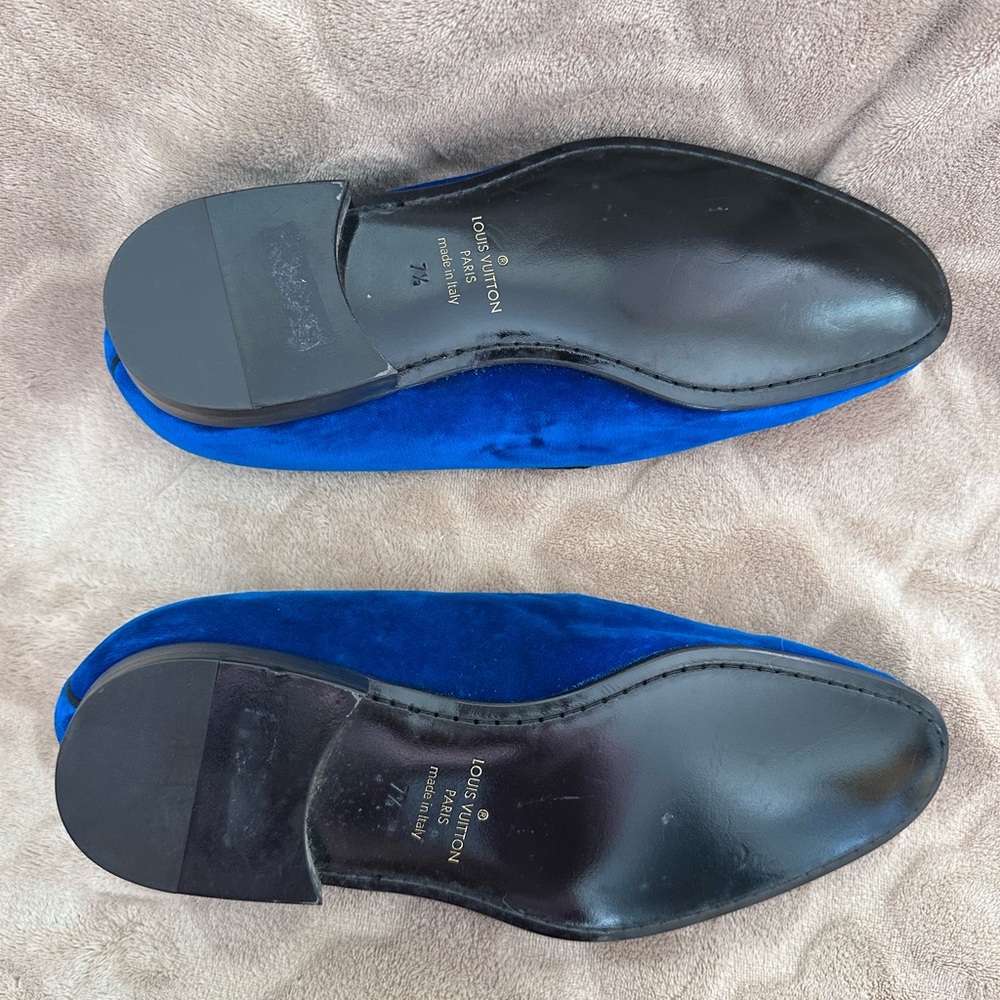 Louis Vuitton Velvet LV Crest Loafers Royal Blue Men’s Dress Shoes Size 7.5 - Picture 4 of 5